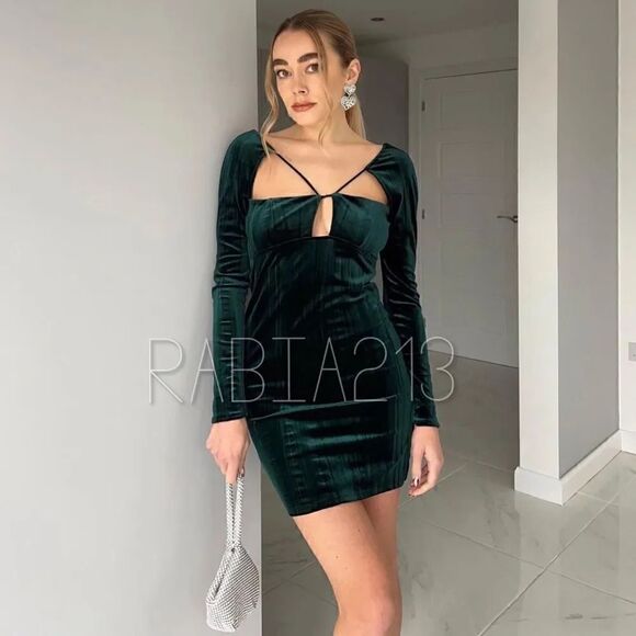 ZARA VELVET CUT OUT DRESS - Picture 12 of 15